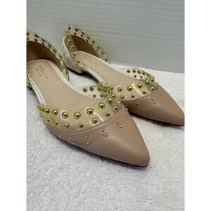 CECELIA New York Flats Blush Pink Leather Studded Clear Trim Shoes 6